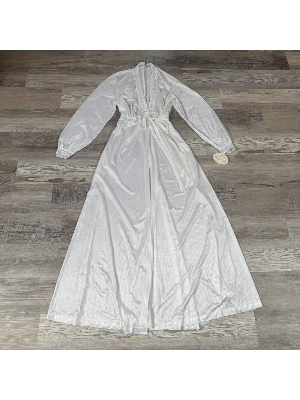 Vintage Miss Elaine White Lace Trim Maxi Robe NWT Bridal Cottagecore Large